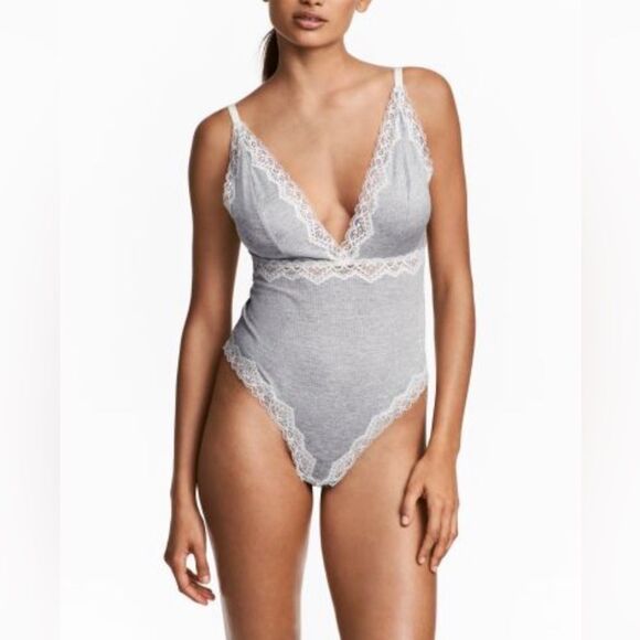 ribbed lace trim bodysuit - Picture 1 of 6